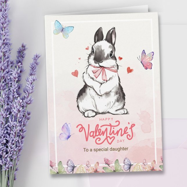 Romantische rosa Schmetterlinge & Sonnentag Karte (Romantic Pink Butterflies & Bunny Valentine's Day Card)