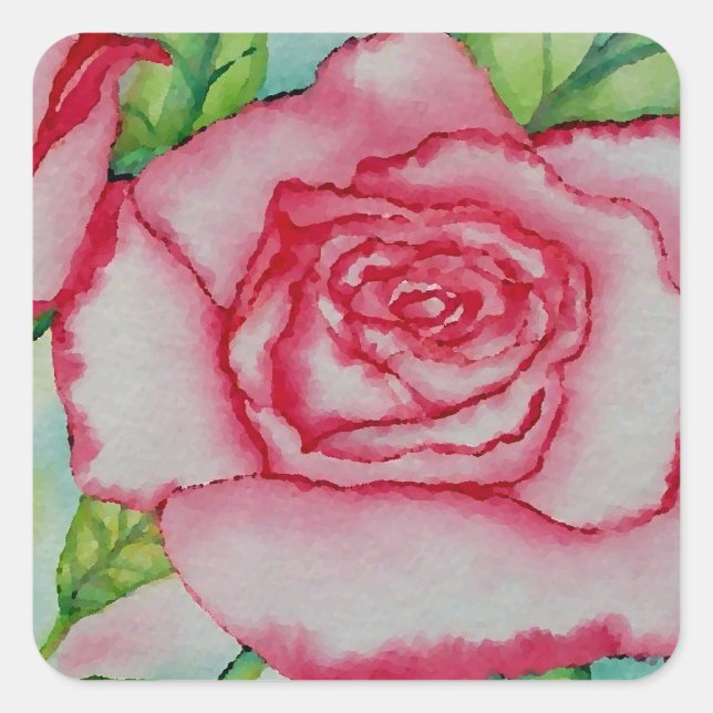 Romantische rosa Sommer-Rose Wasserfarben-CricketD Quadratischer Aufkleber (Vorderseite)