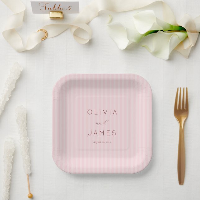 Romantische rosa Streifen Pappteller (Hochzeit)
