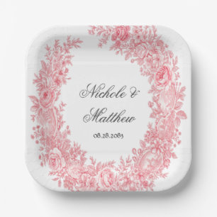 Romantische Rosa Toile Blume Hochzeit Pappteller