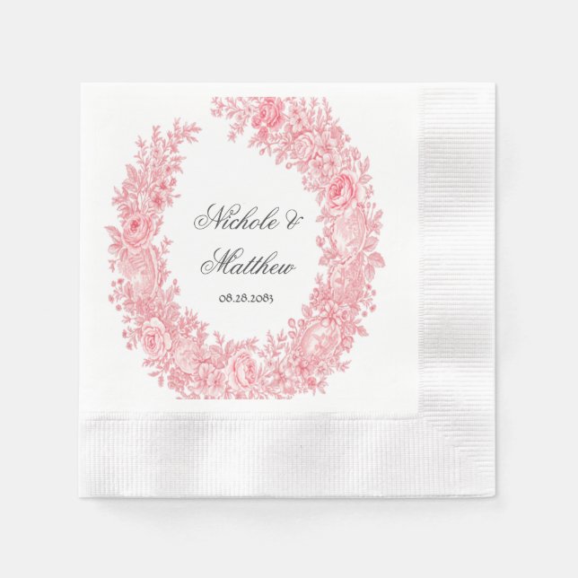 Romantische Rosa Toile Blume Hochzeit Serviette (Vorderseite)