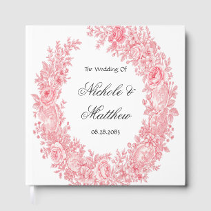 Romantische rosa Toile-Blumenhochzeit Gästebuch