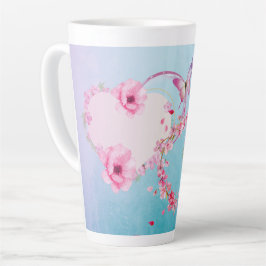 Romantische Rosa und blaue Blüte Große Latte Tasse