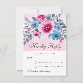 Romantische rosa und blaue RSVP-Karte Hinweiskarte