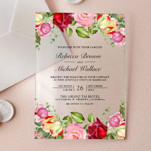 Romantische rosa und rote Rosen Hochzeit Acryleinladungen