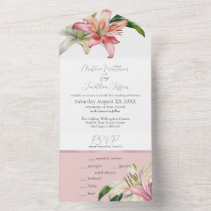 Romantische rosa und weiße Lilien auf Rosa All In One Einladung