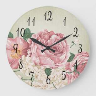 Romantische rosa und weiße Rosen Große Wanduhr