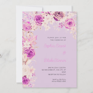 Romantische rosa und weiße Rosen Hellviolette Hoch Einladung