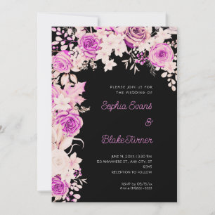 Romantische rosa und weiße Rosen Schwarze Hochzeit Einladung