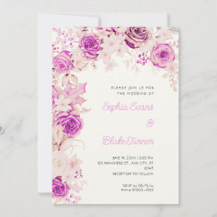 Romantische rosa und weiße Rosen Weiße Creme-Hochz Einladung