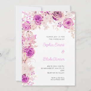 Romantische rosa und weiße Rosen Weiße Hochzeit Einladung