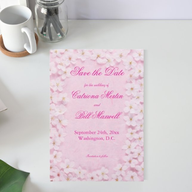 Romantische Rosa und Weiße Save the Date-Karte Einladung (Von Creator hochgeladen)