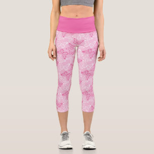Romantische Rosa und Weiße Schmetterlinge Capri Leggings