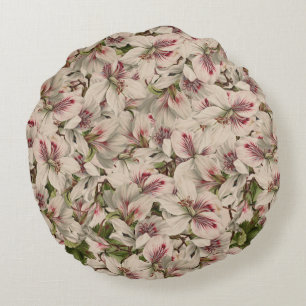 Romantische rosa Vintage-Lilie Wasserfarbe stilvol Rundes Kissen