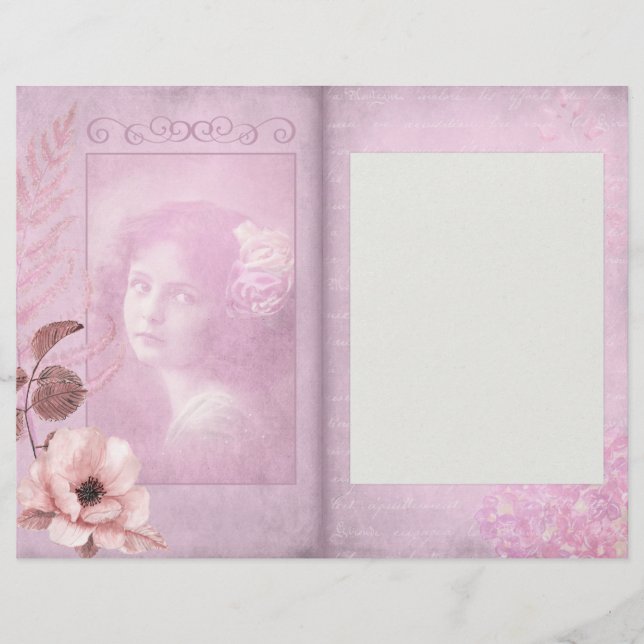 Romantische Rosa Vintage Zeitschrift Scrapbook Pag (Vorderseite)