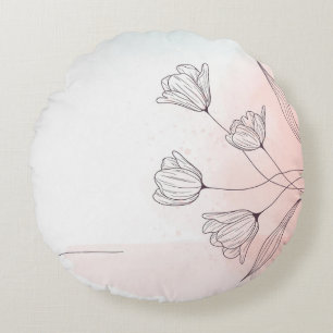 Romantische rosa Wasserfarbe Floral Rund Kissen De
