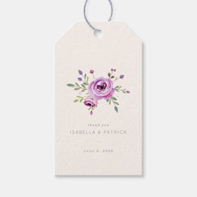 Romantische rosa Wasserfarben Blumenmuster Geschenkanhänger (Vorderseite)