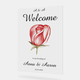 Romantische Rosa Wasserfarben-Rose Acryl Hochzeit Acrylschild