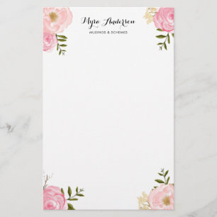 Romantische rosa Watercolor-Blumen personalisiert Briefpapier