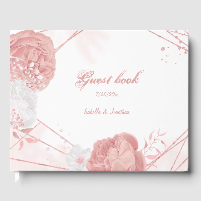 romantische Rosa-Weiß-Blume botanische Hochzeit Gästebuch (Vorderseite)