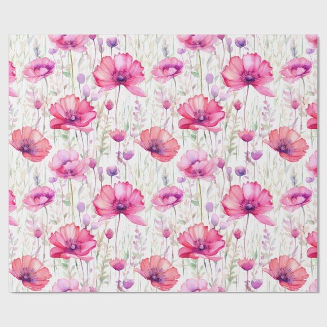 Romantische rosa Wildblume Geschenkpapier (Flach)
