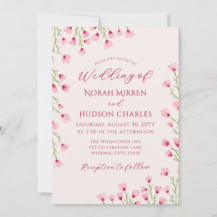 Romantische rosa Wildblumen-Hochzeit Einladung