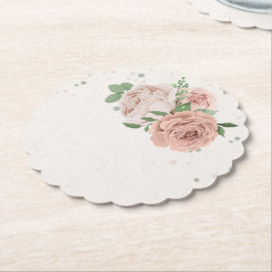 romantische rosafarbene Blumen & Blätter Papierunt Untersetzer