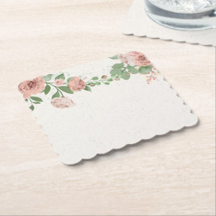 romantische rosafarbene Blumen & Blätter Papierunt Untersetzer