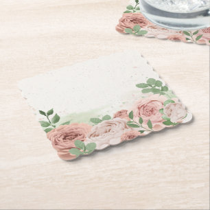 romantische rosafarbene Blumen & Blätter Papierunt Untersetzer