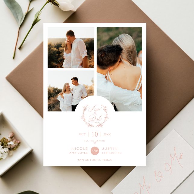 Romantische rosafarbene botanische Zweige 3 Foto Save The Date (Von Creator hochgeladen)