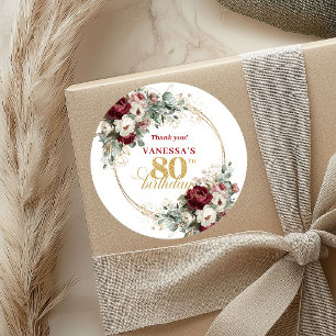 Romantische Rosafarbene Burgunder 80. Geburtstag A Runder Aufkleber