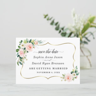 Romantische Rosafarbene Elfenbein Blumen Hochzeit  Save The Date