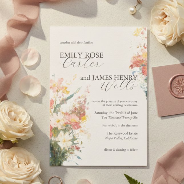Romantische rosafarbene floral Hochzeit Einladung (Romantic Blush Painted Floral Wedding Invitation)