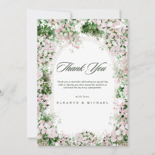 Romantische rosafarbene florale Gartenhochzeit Dankeskarte