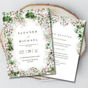 Romantische rosafarbene florale Gartenhochzeit Einladung