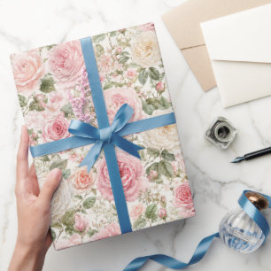Romantische rosafarbene Gartenrosen Geschenkpapier
