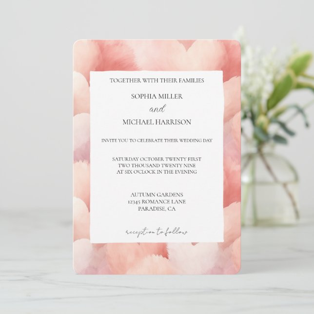 Romantische rosafarbene Herzen Hochzeit Einladung (Stehend Vorderseite)