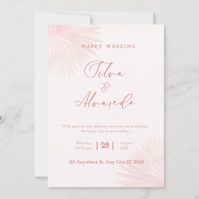 🌸 Romantische rosafarbene Hochzeitseinladung Einladung (Vorderseite)