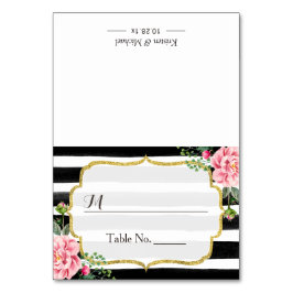 Romantische rosafarbene Streifen Hochzeitsplatz Tischnummer