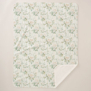 Romantische rosafarbene weiße Rosen Blumenstreifen Sherpadecke