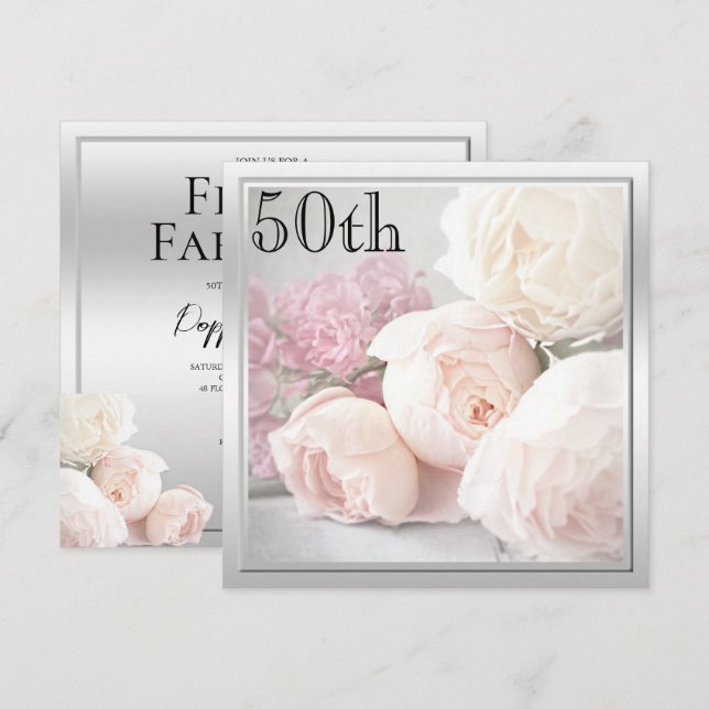 Romantische Rose 50. Geburtstagsparty Einladung (Vorne/Hinten)