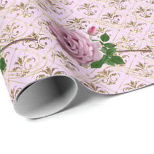 Romantische Rose auf Gold Geschenkpapier
