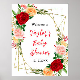 Romantische Rose Bloral Baby Dusche Begrüßungszeic Poster