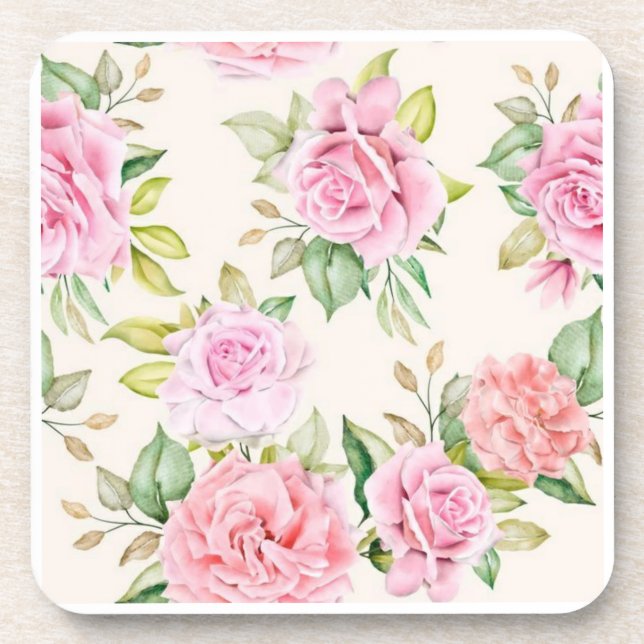 Romantische Rose Blume Muster-23799 Getränkeuntersetzer (Vorderseite)