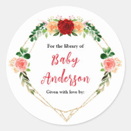 Romantische Rose Blumenbaby Dusche Buchzeichen Runder Aufkleber
