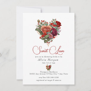 Romantische Rose Blumenherz - Brautparty Einladung