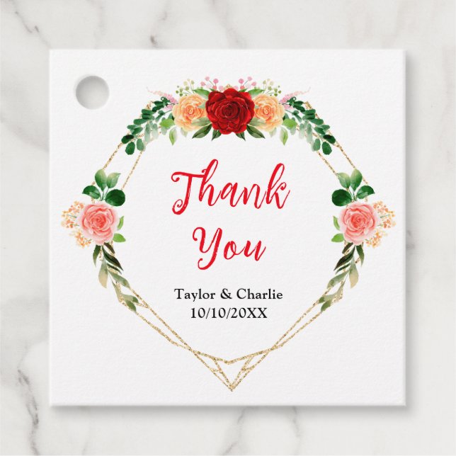 Romantische Rose Blumenhochzeit Vielen Dank Geschenkanhänger (Vorderseite)