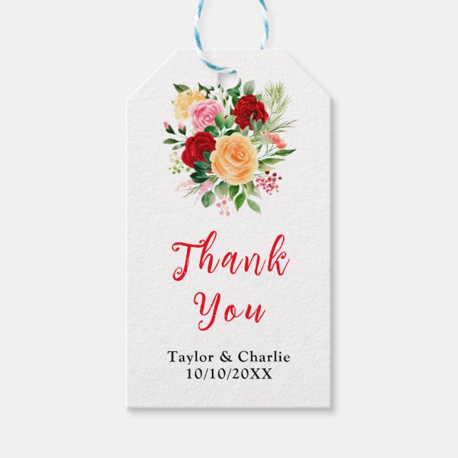 Romantische Rose Blumenhochzeit Vielen Dank Geschenkanhänger (Vorderseite)