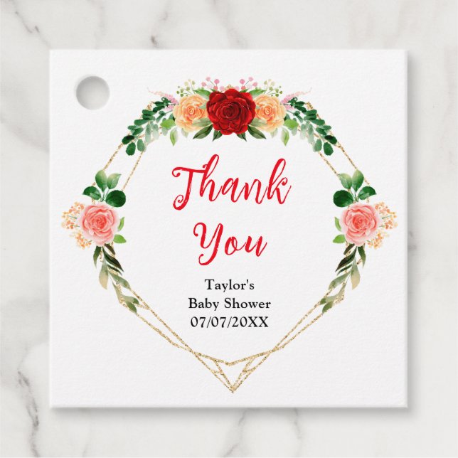 Romantische Rose Blumenschmuck Danke Geschenkanhänger (Vorderseite)