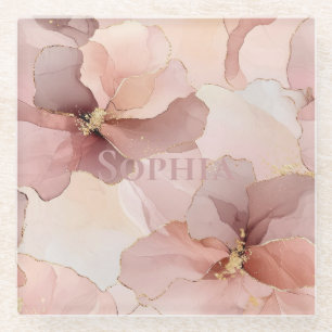 Romantische Rose Blush Pink Gold Floral Glasuntersetzer